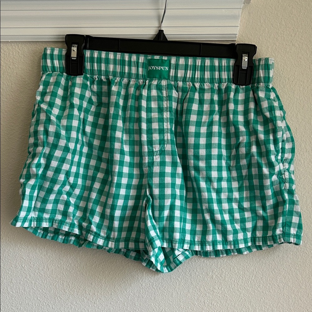 ** LAST CHANCE ** Joyspun Green and White Checkered Shorts - Picture 2 of 5